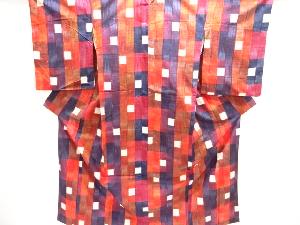 縞に抽象模様織り出し手織り紬着物